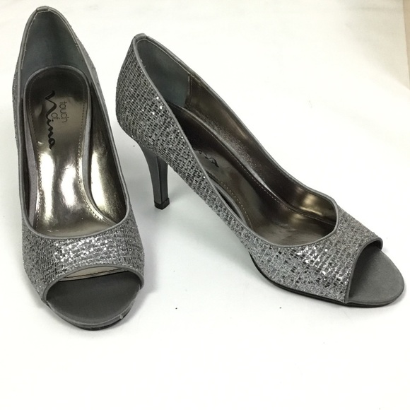 Touch of Nina Womens Silver Peep Toe Heels  8M - Picture 8 of 8